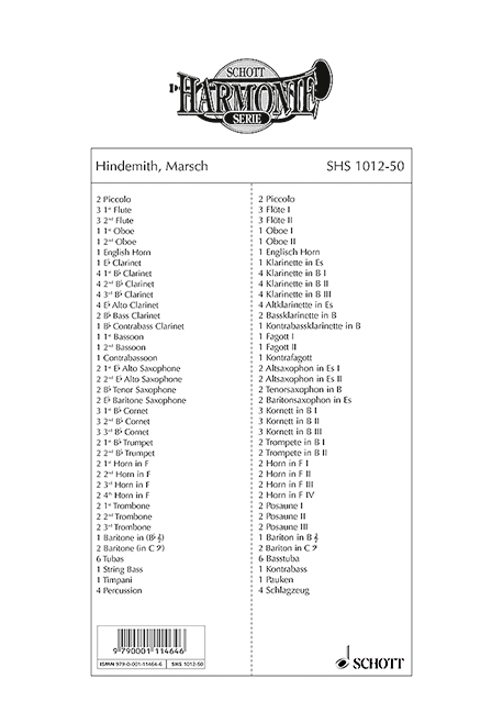 Marsch  für grosses Blasorchester  Stimmensatz