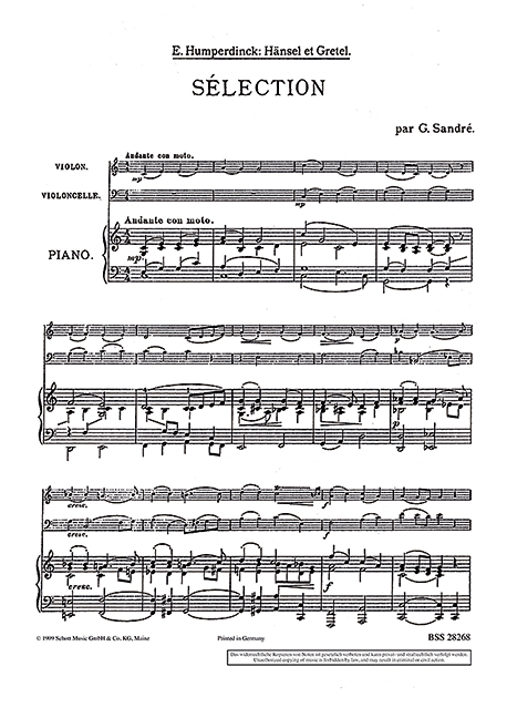 Hänsel und Gretel (Auswahl)&nbsp;&nbsp;für Violine, Violoncello und Klavier&nbsp;&nbsp;Stimmen