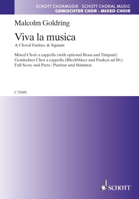 Viva la musica&nbsp;&nbsp;für gemischten Chor a cappella oder mit Blechbläsern, Pauken ad. lib.&nbsp;&nbsp;Partitur und Stimmen - Horn in F 1/2, Horn in F 3/4, Trumpet in Bb 1/2