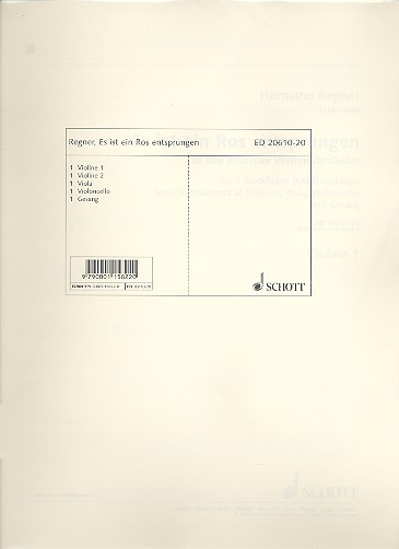 Es ist ein Ros entsprungen&nbsp;&nbsp;für 4 Blockflöten (Streichquartett) und Gesang&nbsp;&nbsp;Streicherstimmen und Gesang