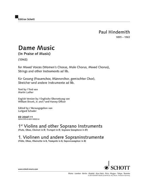 ED20447-11 Dame Music  für Stimmen, gem Chor und Streicher (andere Instrumente ad lib)  1. Stimme (Violine 1/Sopraninstrument)