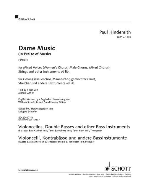 ED20447-14 Dame Music  für Stimmen, gem Chor und Streicher (andere Instrumente ad lib)  Violoncello (Bassinstrument)