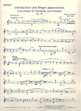 Introduction und Allegro appassionato G-Dur op. 92&nbsp;&nbsp;für Klavier und Orchester&nbsp;&nbsp;Einzelstimme - Violine 1