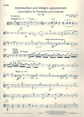 Introduction und Allegro appassionato G-Dur op. 92&nbsp;&nbsp;für Klavier und Orchester&nbsp;&nbsp;Einzelstimme - Viola