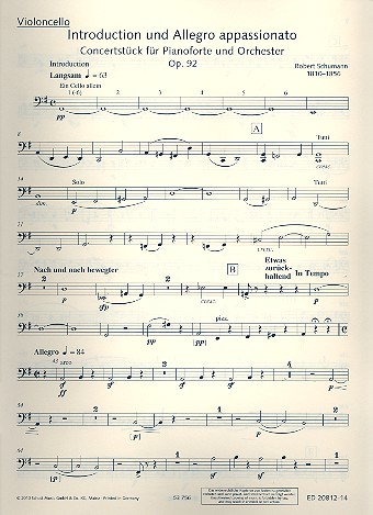 Introduction und Allegro appassionato G-Dur op. 92&nbsp;&nbsp;für Klavier und Orchester&nbsp;&nbsp;Einzelstimme - Violoncello