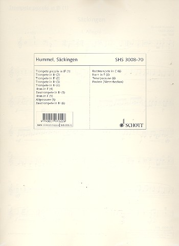 Säckingen op. 103 f&nbsp;&nbsp;für Blechbläser, Pauken und Becken&nbsp;&nbsp;Stimmensatz