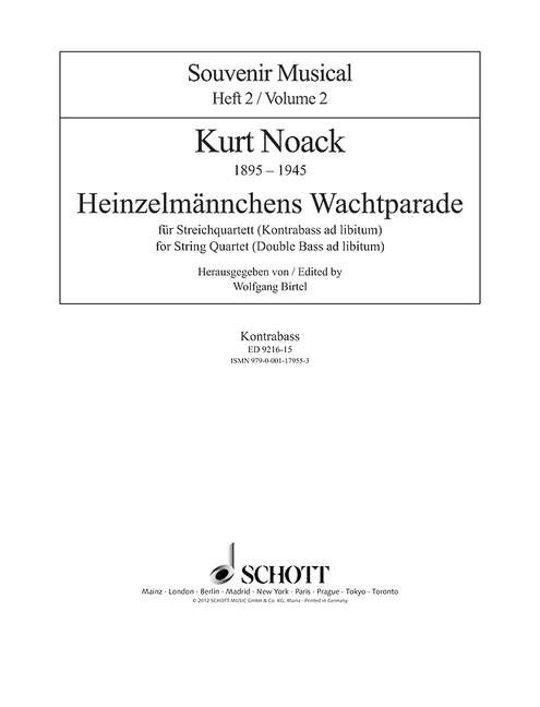 Heinzelmännchens Wachtparade Heft 2  für Streichquartett (Kontrabass ad libitum)  Einzelstimme - Kontrabass ad lib.