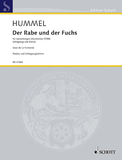 Bertold Hummel, Der Rabe und der Fuchs&nbsp;&nbsp;für vierstimmigen Männerchor (TTBB) Schlagzeug und Klavier&nbsp;&nbsp;Dirigierpartitur