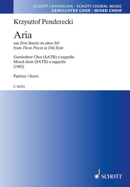 Aria aus Drei Stücke im alten Stil  für gem Chor a cappella  Partitur
