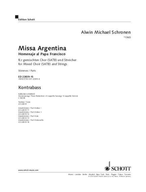 ED22839-15 Missa argentina  für gem Chor und Streicher  Kontrabass