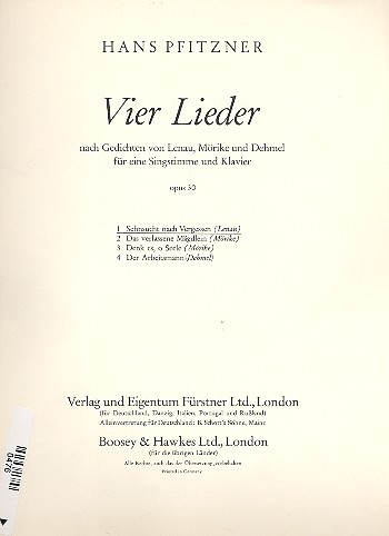 Sehnsucht nach Vergessen op. 30,1  für Tenor und Klavier  