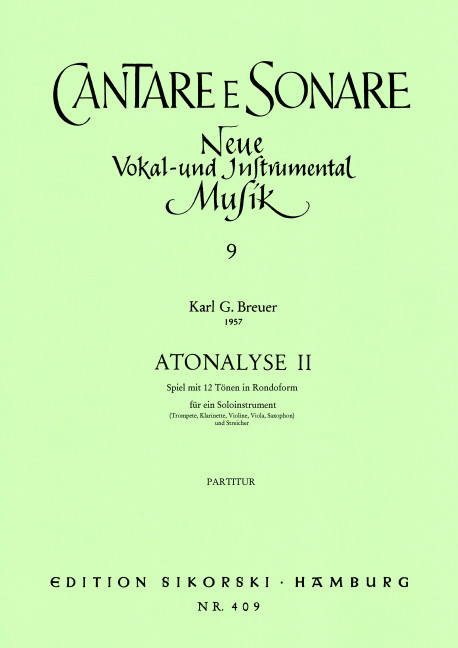 Breuer, Karl Günther Atonalyse Nr. 2  Für ein Soloinstrument und Streicher  Trompete (Klarinette, Saxophon, Violine, Viola) , Streicher