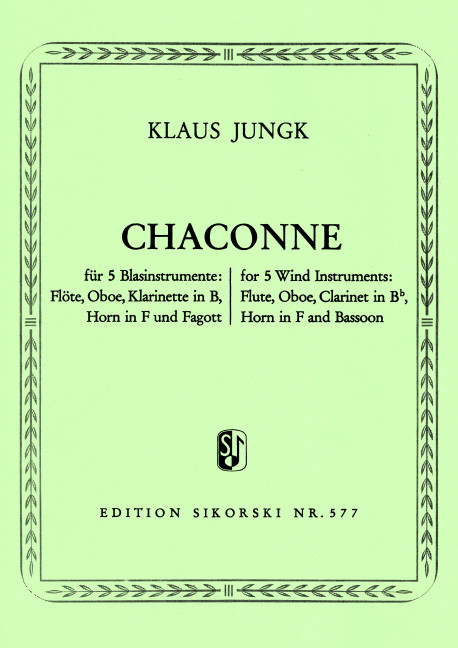 Chaconne  Für 5 Blasinstrumente: Flöte, Oboe, Klarinette in B, Horn in F und Fag  Bläser-Quintett