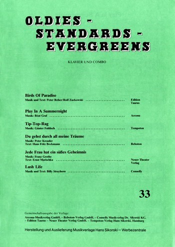 : Oldies - Standards - Evergreens, Heft 33  Für Klavier  Klavier