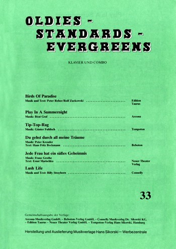 Oldies Standards Evergreens Band 33:&nbsp;&nbsp;für Klavier und Combo&nbsp;&nbsp;Klavierpartitur und Stimmensatz
