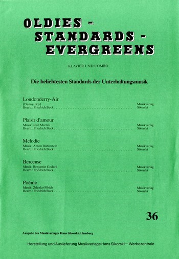 Oldies Standards Evergreens Band 36:&nbsp;&nbsp;für Klavier und Combo&nbsp;&nbsp;Klavierpartitur und Stimmensatz