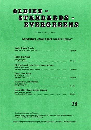 Oldies Standards Evergreens Band 38:&nbsp;&nbsp;für Klavier und Combo&nbsp;&nbsp;Klavierpartitur und Stimmensatz