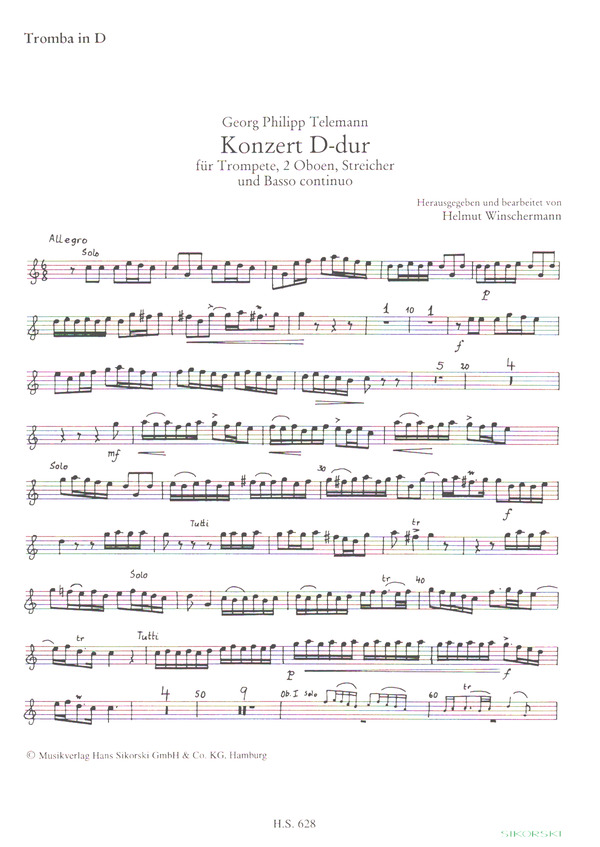 Konzert D-Dur TWV 53:D2&nbsp;&nbsp;für Trompete, 2 Oboen und Streicher&nbsp;&nbsp;Trompete solo