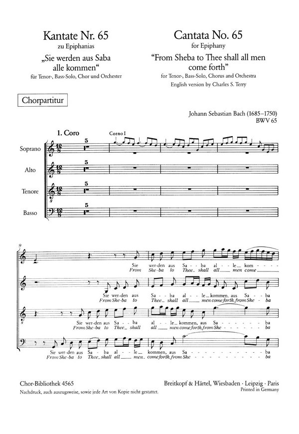 Sie werden aus Saba alle kommen - Kantate Nr.65 BWV65&nbsp;&nbsp;für Soli, gem Chor und Orchester&nbsp;&nbsp;Chorpartitur