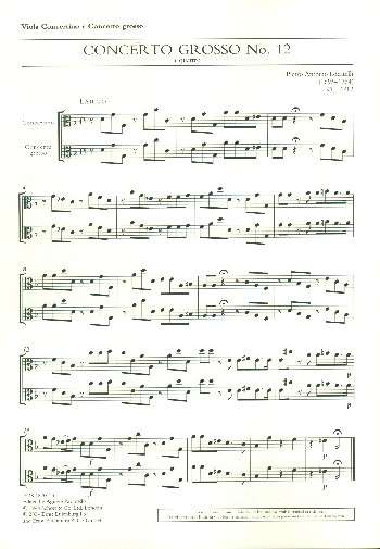 Concerto grosso op.1,12&nbsp;&nbsp;für 2 Violinen, Viola, Violoncello und Streichorchester&nbsp;&nbsp;Viola