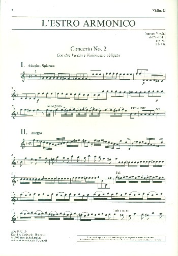 Konzert g-Moll op.3,2 RV578&nbsp;&nbsp;für 2 Violinen, Violoncello, Streicher und Bc&nbsp;&nbsp;Violine 2