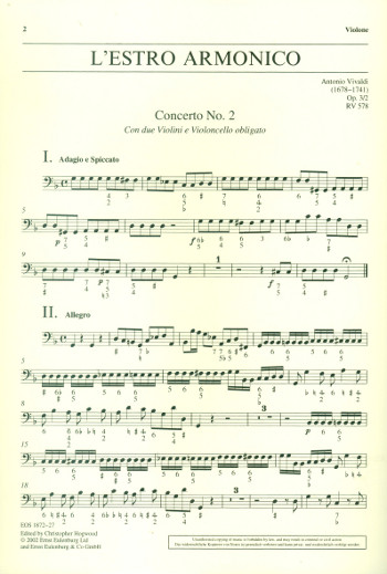 Konzert g-Moll op.3,2 RV578&nbsp;&nbsp;für 2 Violinen, Violoncello, Streicher und Bc&nbsp;&nbsp;Kontrabass