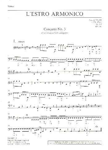 L'Estro Armonico op.3,3 RV310&nbsp;&nbsp;für Violine, Streicher und Bc&nbsp;&nbsp;Kontrabass