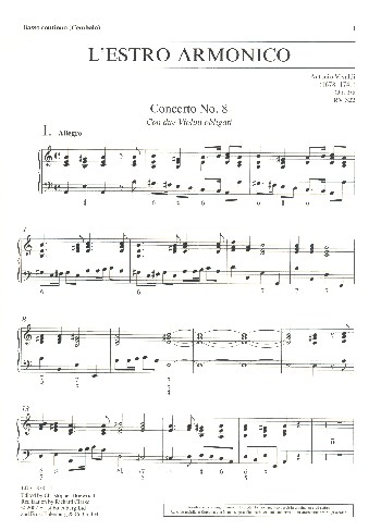 Konzert a-Moll op.3,8 L'Estro Armonico RV522&nbsp;&nbsp;für 2 Violinen, Streicher und Bc&nbsp;&nbsp;Cembalo