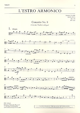 Konzert a-Moll op.3,8 L'Estro Armonico RV522&nbsp;&nbsp;für 2 Violinen, Streicher und Bc&nbsp;&nbsp;Viola 2