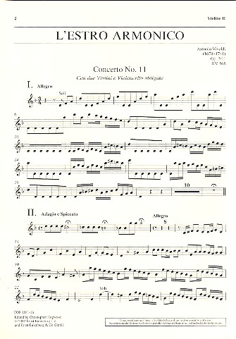 Konzert d-Moll L'Estro Armonico op.3,11 RV565&nbsp;&nbsp;für 2 Violinen, Violoncello, Streicher und Bc&nbsp;&nbsp;Violine 2