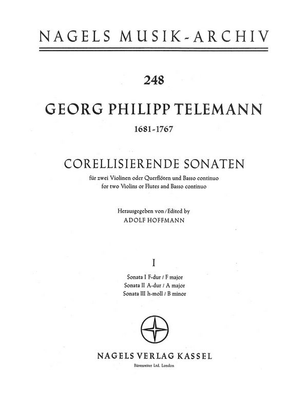 Corellisierende Sonaten&nbsp;&nbsp;für 2 Violinen (Flöten) und Bc&nbsp;&nbsp;Partitur und Stimmen