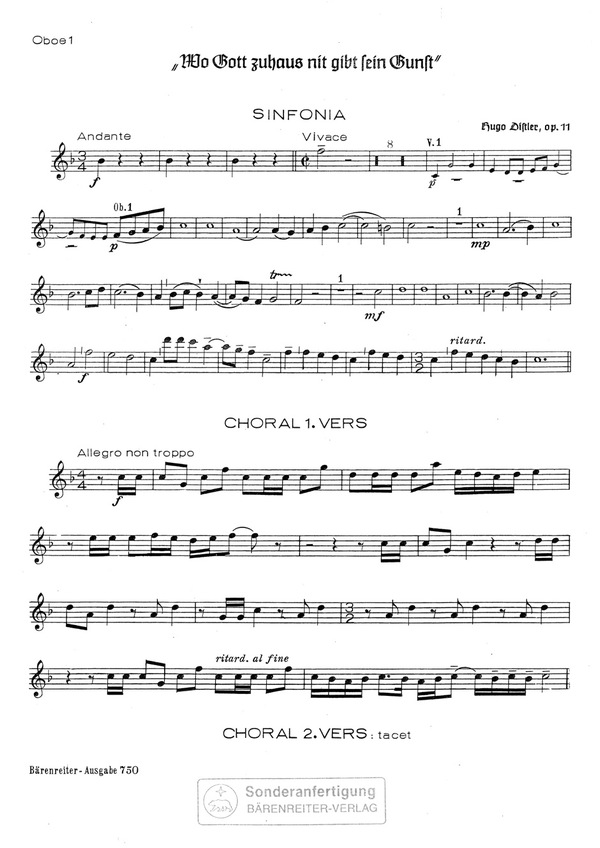 Wo Gott zuhaus nit gibt sein Gunst op.11  für gem Chor und Orchester  Oboe 1,  Archivkopie