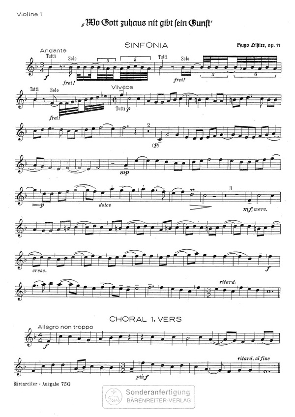 Wo Gott zuhaus nit gibt sein Gunst op.11  für gem Chor und Orchester  Violine 1,  Archivkopie