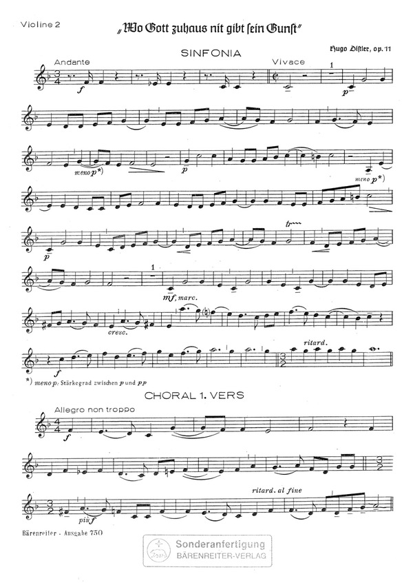 Wo Gott zuhaus nit gibt sein Gunst op.11  für gem Chor und Orchester  Violine 2,  Archivkopie