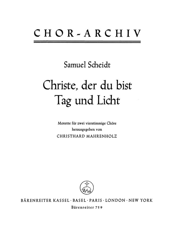 Christe, der du bist Tag und Licht  Motette  Chorpartitur 2 GemCh-SATB