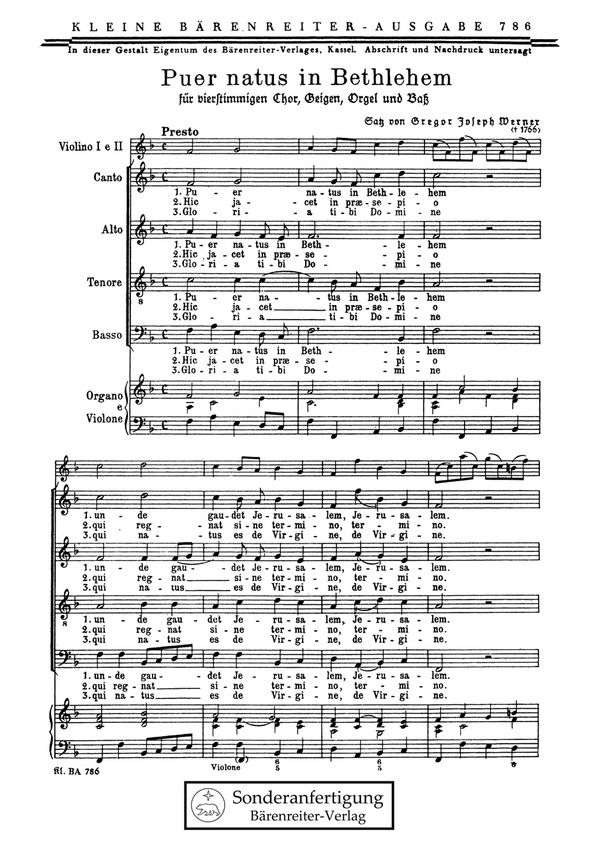 Puer natus in Bethlehem - Ein Kind geboren zu B  Liedsatz  Singpartitur, Spielpartitur(en) GemCh-SATB/V/Bc