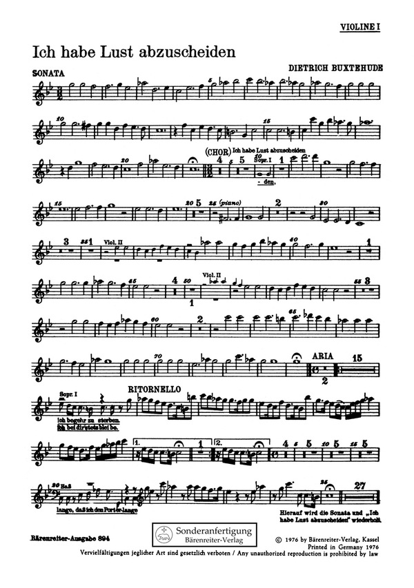Buxtehude, Dietrich Ich habe Lust abzuscheiden&nbsp;&nbsp;Kantate BuxWV 46&nbsp;&nbsp;Stimme(n) V1