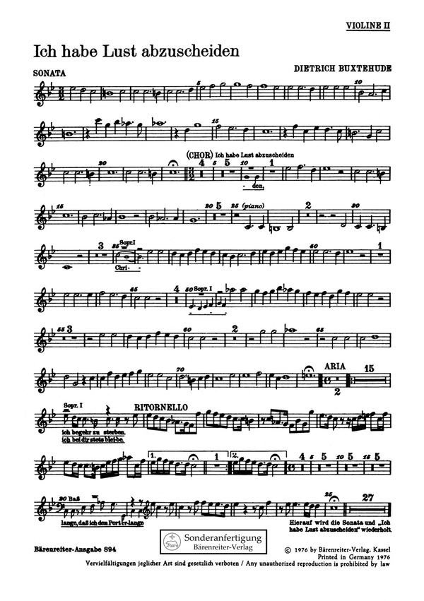 Buxtehude, Dietrich Ich habe Lust abzuscheiden&nbsp;&nbsp;Kantate BuxWV 46&nbsp;&nbsp;Stimme(n) V2