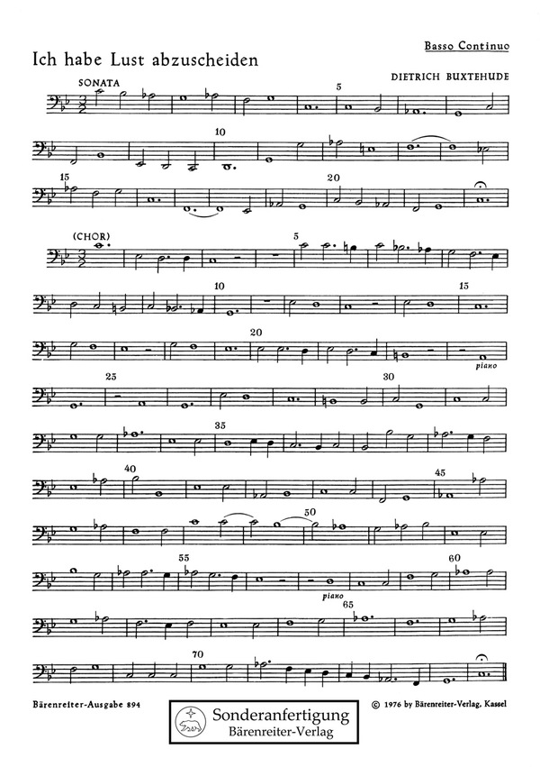 Buxtehude, Dietrich Ich habe Lust abzuscheiden&nbsp;&nbsp;Kantate BuxWV 46&nbsp;&nbsp;Stimme(n) Vc/Bc