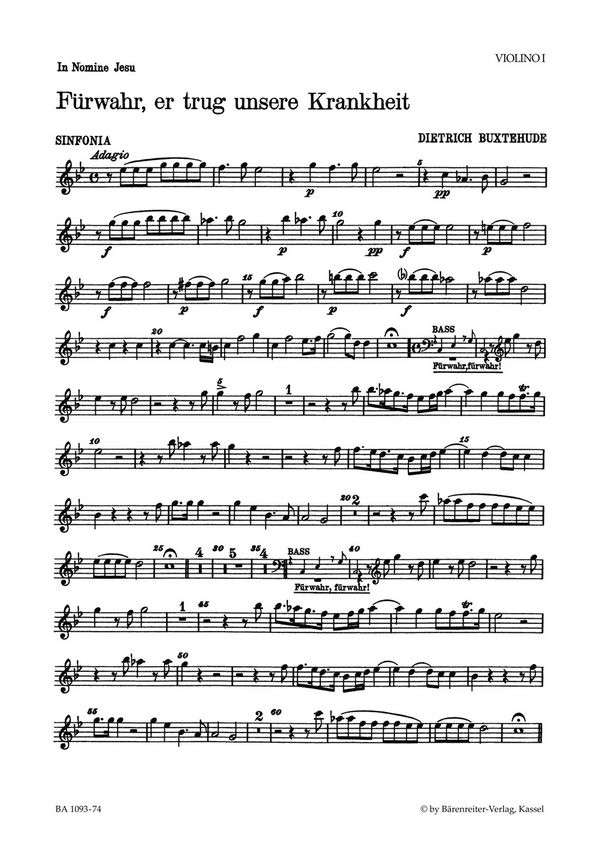 Buxtehude, Dietrich Fürwahr, er trug unsere Krankheit&nbsp;&nbsp;Passionskantate BuxWV 31&nbsp;&nbsp;Stimme(n) V1