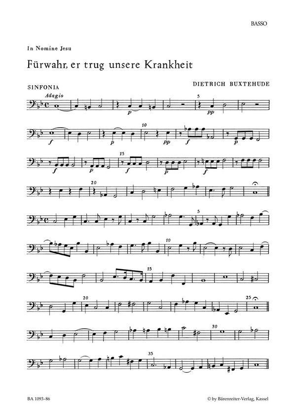 Buxtehude, Dietrich Fürwahr, er trug unsere Krankheit&nbsp;&nbsp;Passionskantate BuxWV 31&nbsp;&nbsp;Stimme(n) Vc/Bc