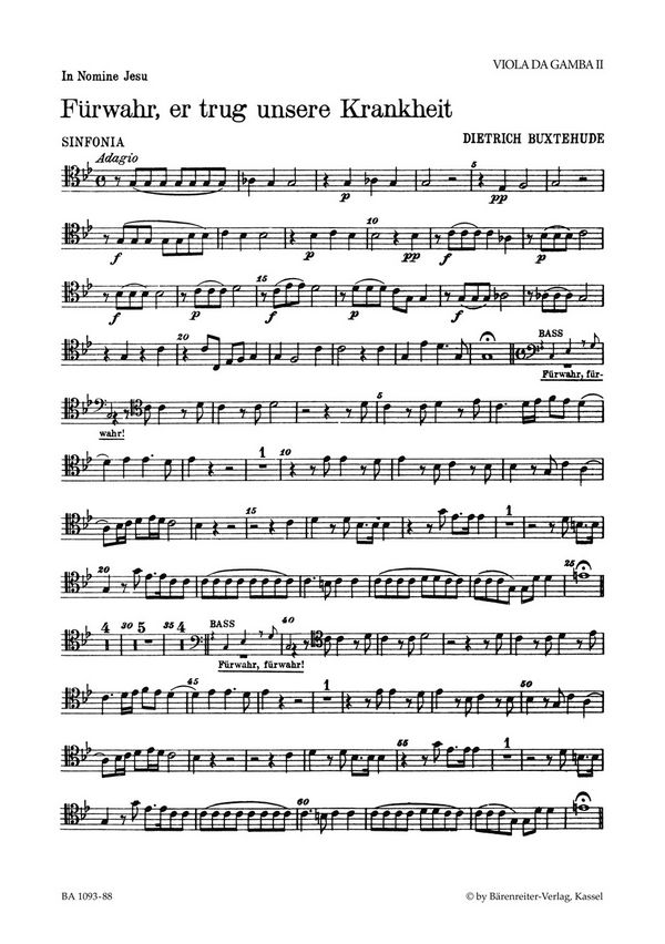 Buxtehude, Dietrich Fürwahr, er trug unsere Krankheit&nbsp;&nbsp;Passionskantate BuxWV 31&nbsp;&nbsp;Stimme(n) Vagb2