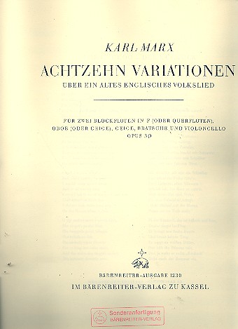 18 Variationen über ein altes englisches  Volkslied op.30 für 6 Instrumente  Partitur und Stimmen,  Archivkopie