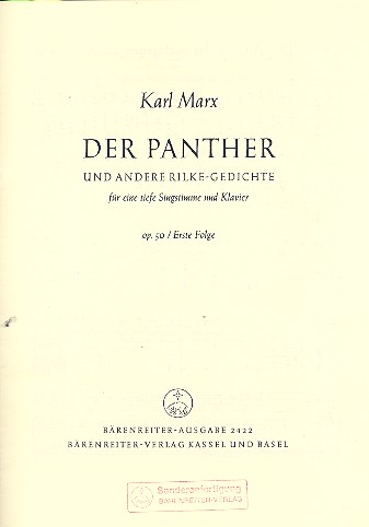 Der Panther und andere Rilke-Gedichte op.50 Band 1  für Gesang (tief) und Klavier  Partitur,  Archivkopie