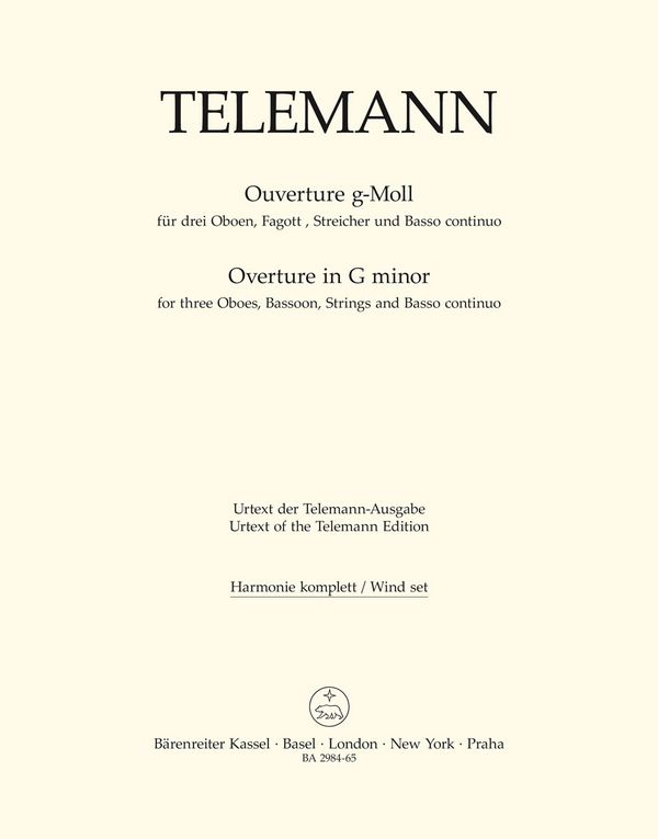 Orchester-Ouvertüre&nbsp;&nbsp;: TWV 55:g4&nbsp;&nbsp;Harmoniestimmen, Urtextausgabe 3 Ob/Fag