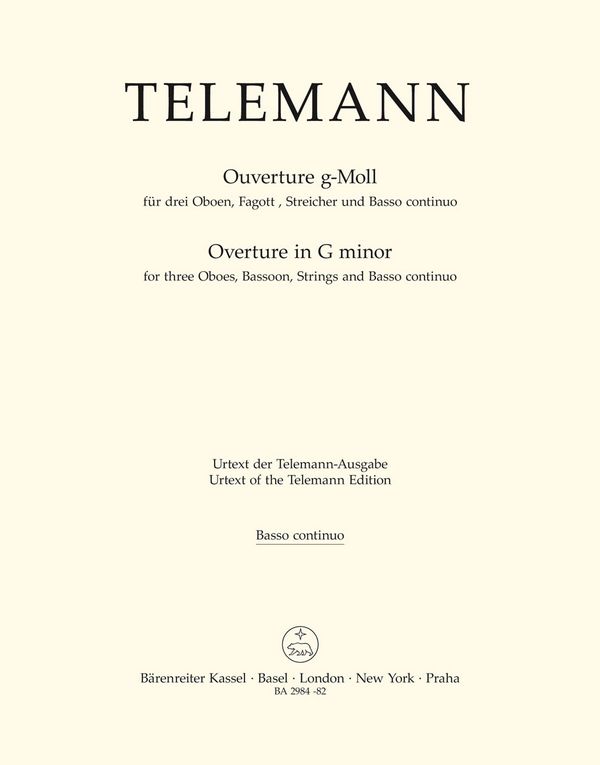 Orchester-Ouvertüre&nbsp;&nbsp;: TWV 55:g4&nbsp;&nbsp;Stimme(n), Urtextausgabe Vc/KB