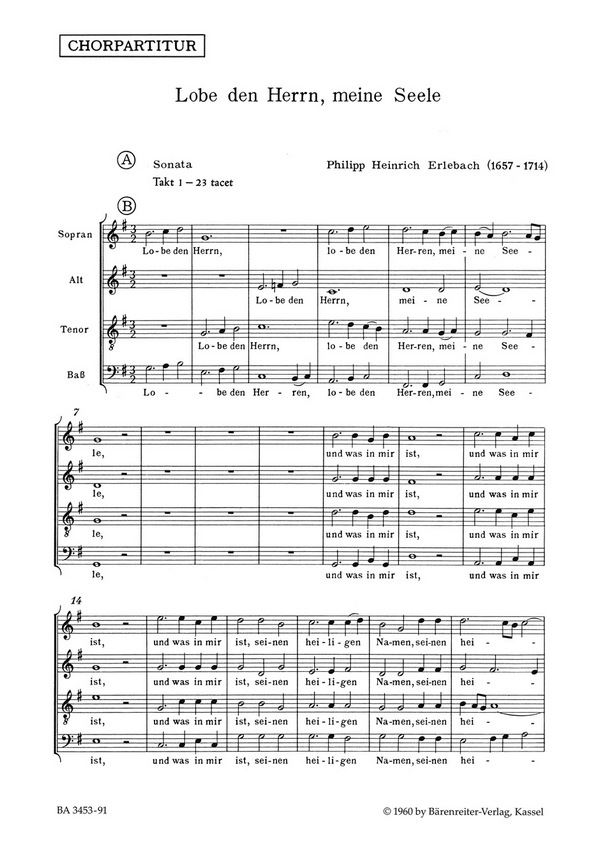 Lobe den Herrn, meine Seele  für gem Chor, Streichorchester und Bc  Chorpartitur