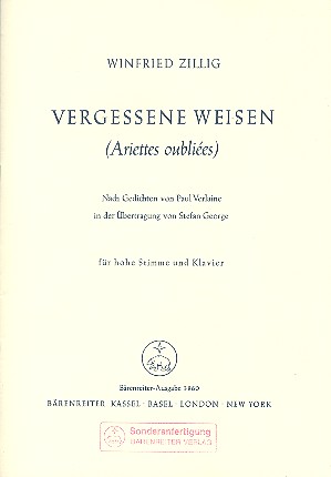 Vergessene Weisen für Gesang (hoch)&nbsp;&nbsp;und Klavier&nbsp;&nbsp;Partitur,  Archivkopie