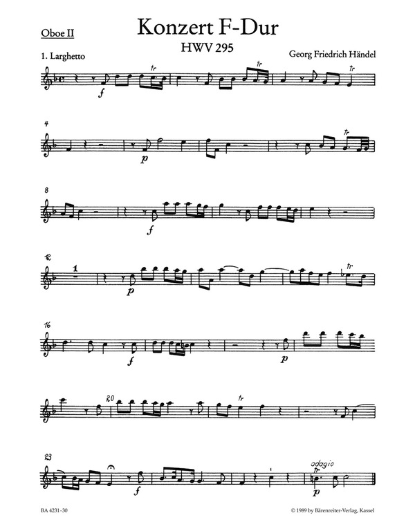 Orgelkonzert&nbsp;&nbsp;Konzert für Orgel (Cembalo) und Orchester. Oboenstimme nach der Handsc&nbsp;&nbsp;Stimme(n), Urtextausgabe Ob2