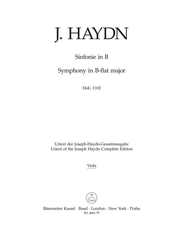Haydn, Joseph Londoner Sinfonie&nbsp;&nbsp;: Hob.I:102&nbsp;&nbsp;Stimme(n), Urtextausgabe Va